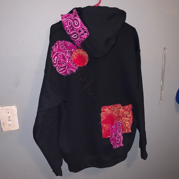 Gildan hoodie with hand sewn bandana patches. - Picture 6 of 6